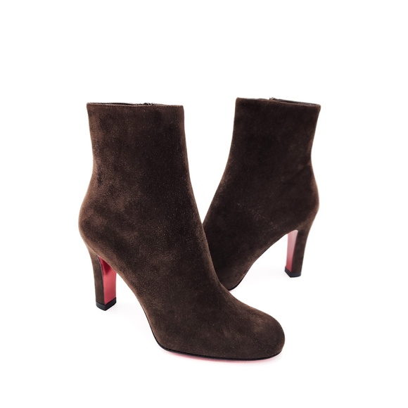 Christian Louboutin Miss Tack 85 Coffeee Brown Suede Heeled Ankle Boots EU 37 - Picture 1 of 10